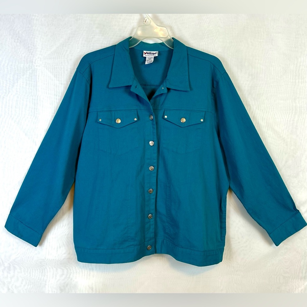 National Women’s Turquoise Color Lightweight Jean Jacket 3XL